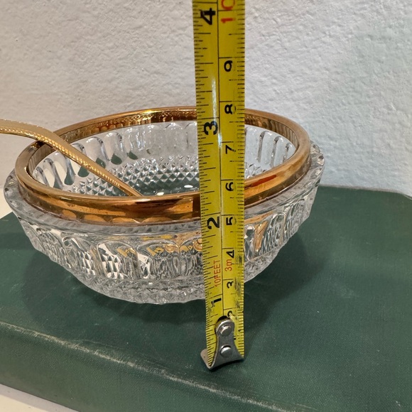 Vintage William Adams Gold Etched Lead Crystal Bowl with Silver Plated Spoon - Picture 12 of 12